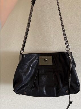 Kenneth Cole Black Leather Shoulder Bag with Chain Strap